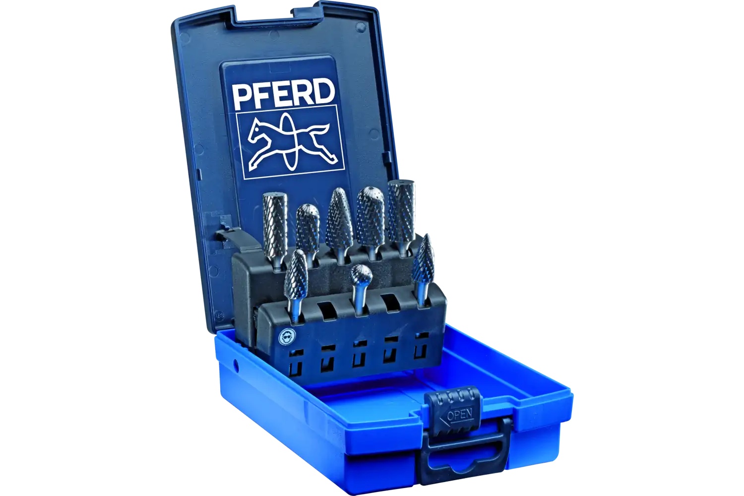 Picture of Pferd Carbide Bur Set 8 Piece Single Cut 1/4" Shank Plastic Case